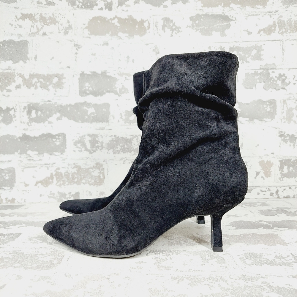 New Open Edit Tilly Black Faux Suede Slouch Pointed Toe Bootie  F277